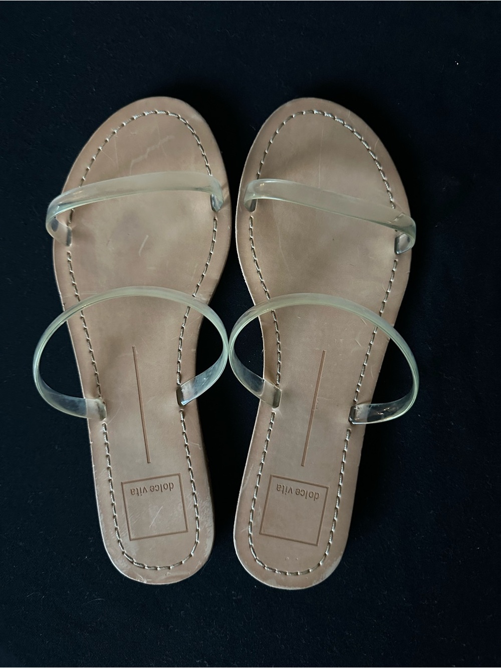 Dolce Vita Clear-Strap Tan Slide Sandals 8 - Picture 6 of 14